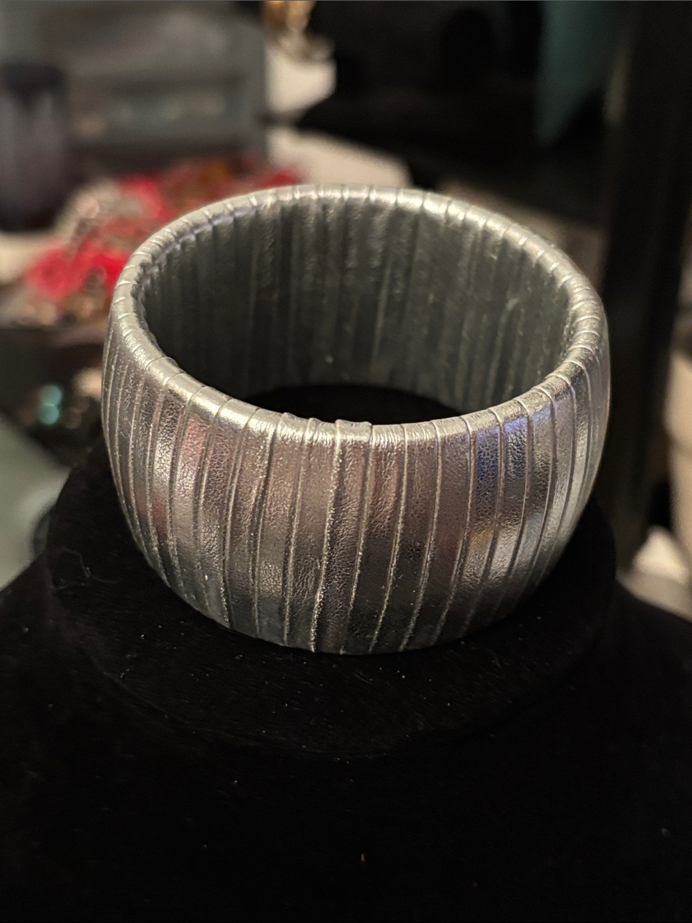 Chunky Textured Metallic Silver Bangle Bracelet